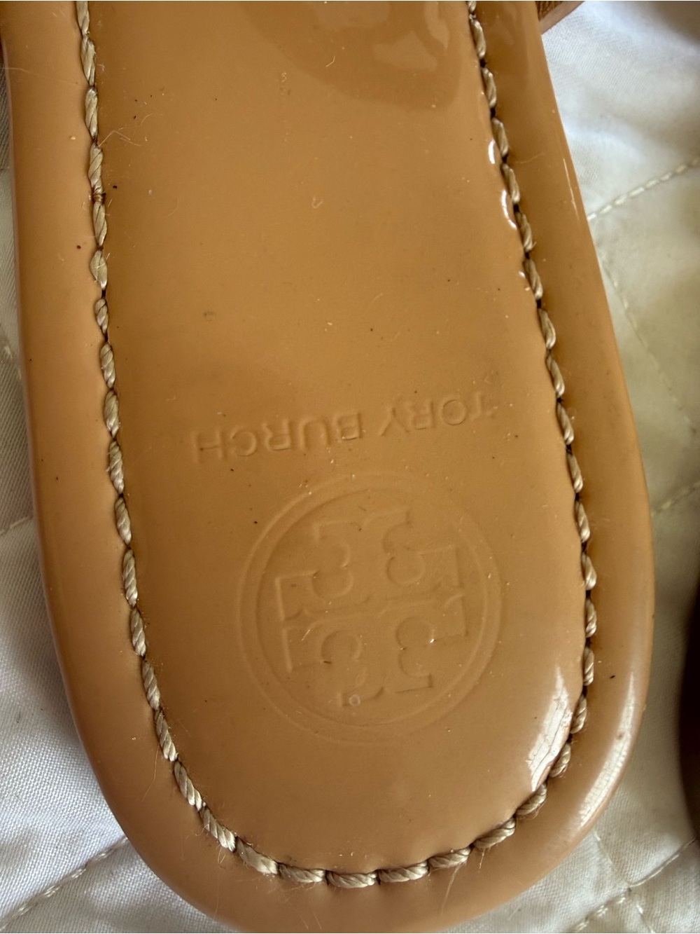 Faux Tory Burch Tan Leather Miller Sandals with Multicolor Logo Medallions - Picture 4 of 4